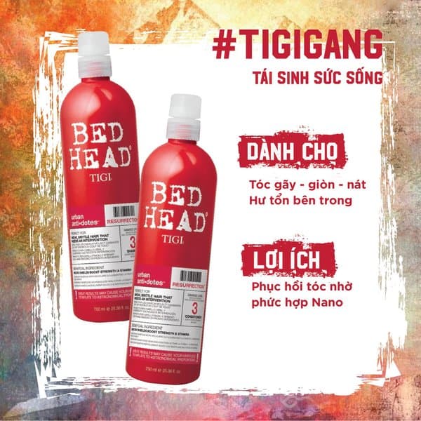 Cặp dầu gội BED HEAD TIGF MỸ 750ML tóc sơ.