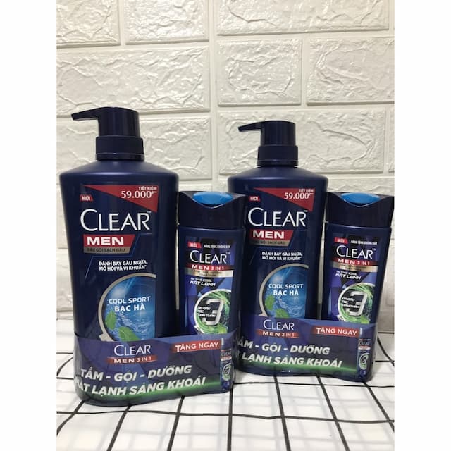 Dầu Gội Clear 630g Men Kèm chai nhỏ Xanh Dương