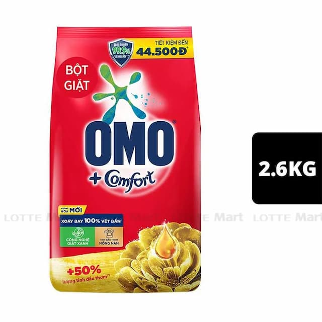 Thùng 4 gói Bột Giặt Omo 2,6kg Tinh Dầu ( Giá 2 thùng 112.000)