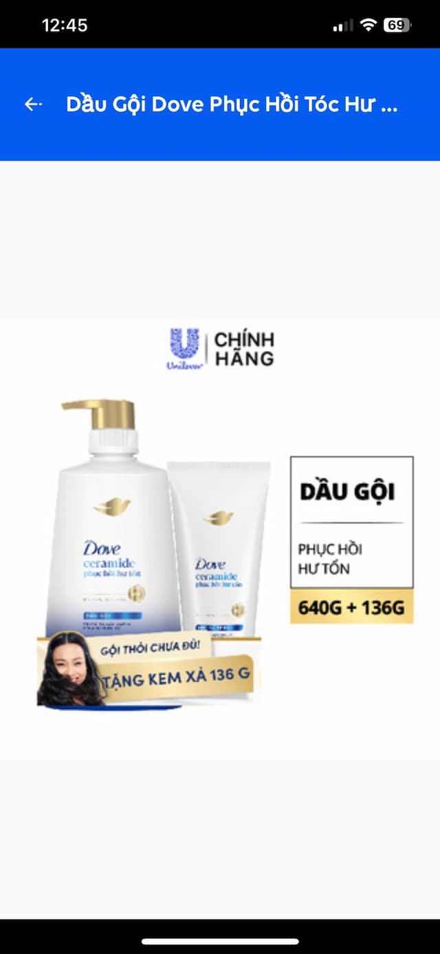 Dầu Gội Dove 650g Kèm