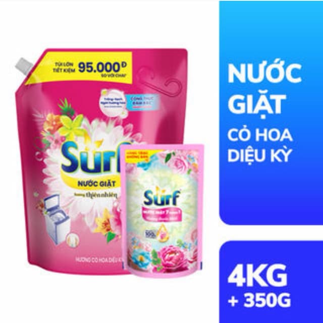 Nước Giặt Surf 4kg Hồng Kèm ( Thùng 4 túi )