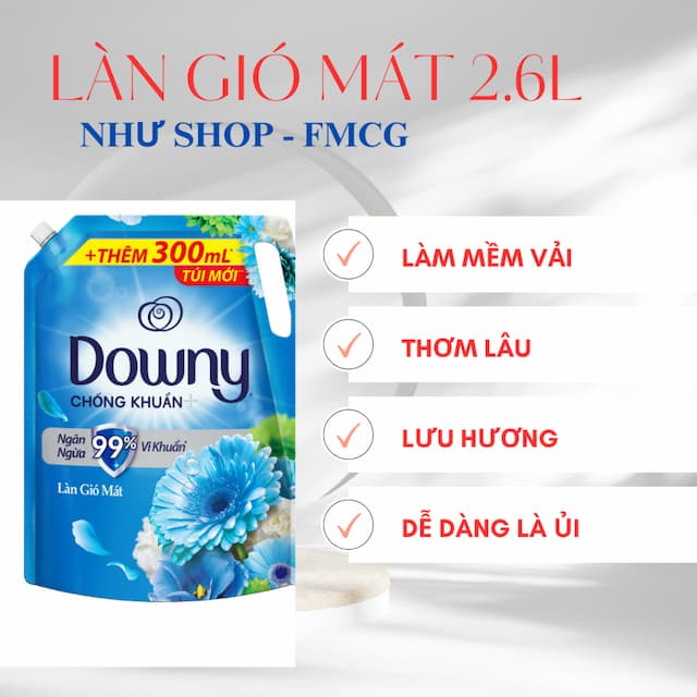 Túi Nước xả Downy 2,6kg làn gió mát